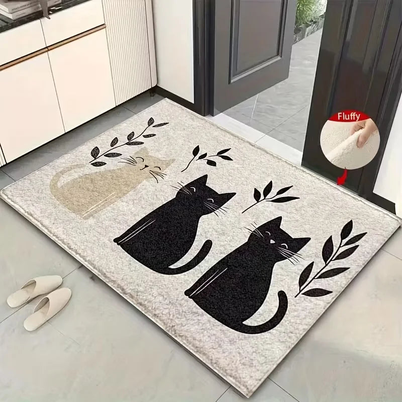Cat Print Non-Slip Machine Washable Doormat Rug Decorative Doormat Rug HIP 1 50x80cm-Felt