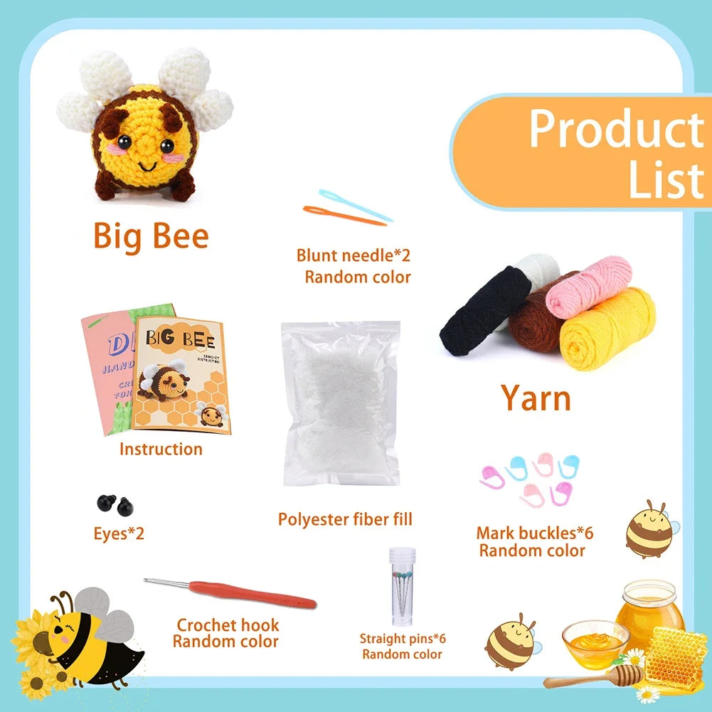 All-in-One Creative Crochet Kit with Video Tutorial DIY Crochet Bee Kit for Beginners Plush Handmade Doll for Adults Home Decor HIP