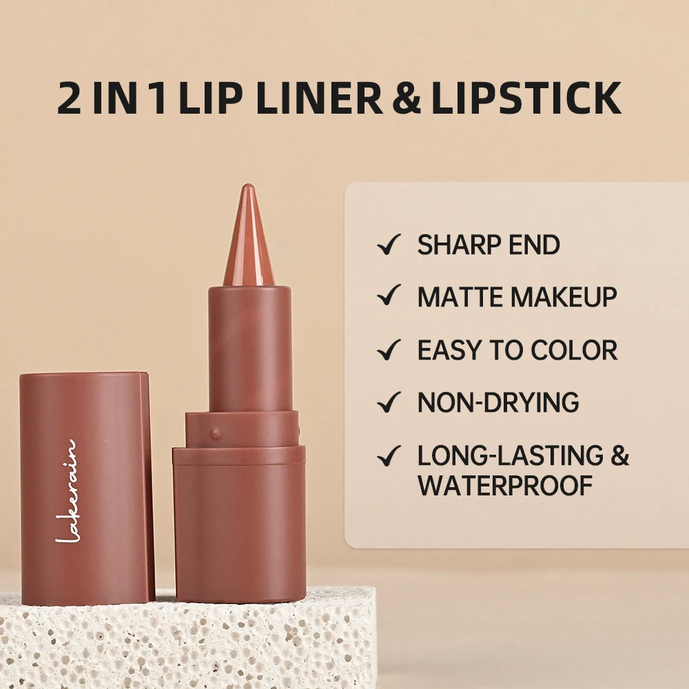2Pcs Lip Liner & Lip Gloss Set Matte Black Brown Velvet Lipstick Waterproof Non-sticky Contour Lipliner Crayon Lip Makeup Tint HIP