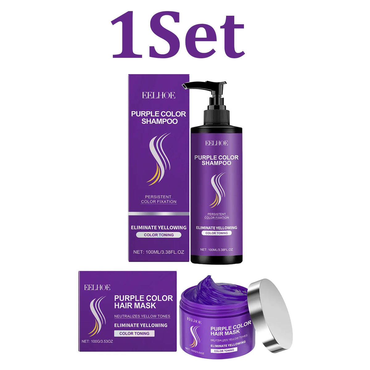 Purple Shampoo & Keratin Hair Mask Set – Color Safe Care Hair Care Bundle HIP 1 Set