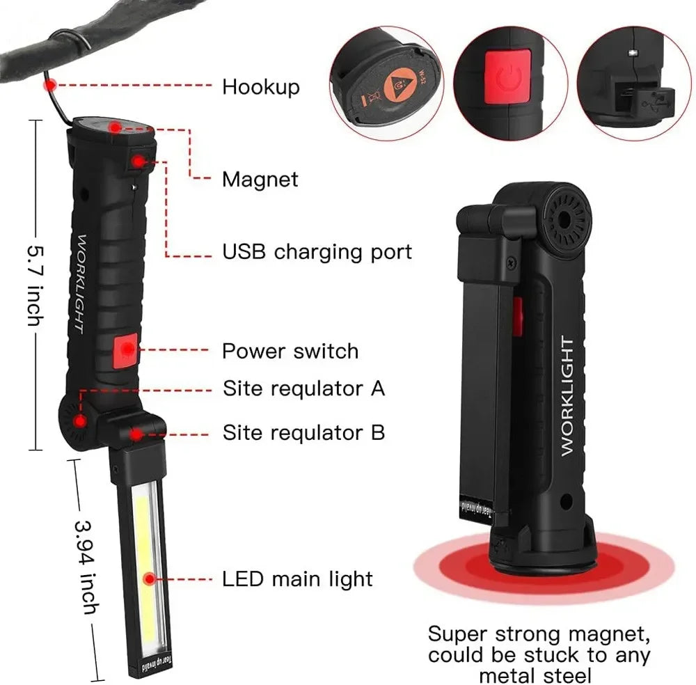 ESMARTER COB LED Work Light – USB Rechargeable, Magnetic Base LED Work Light HIP