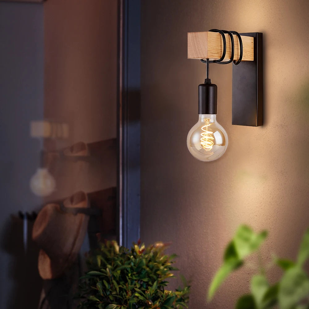 Retro Wood Wall Sconce E27 Vintage Indoor Wall Lamp Wall Sconce Light HIP