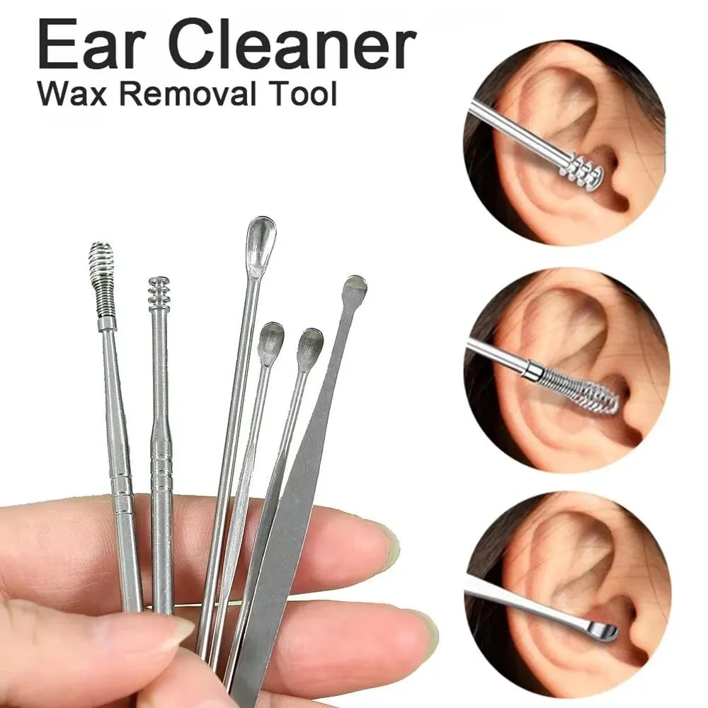 6-Piece Stainless Steel Ear Cleaning Set – Reusable Earpicks Ear Cleaning Kit HIP