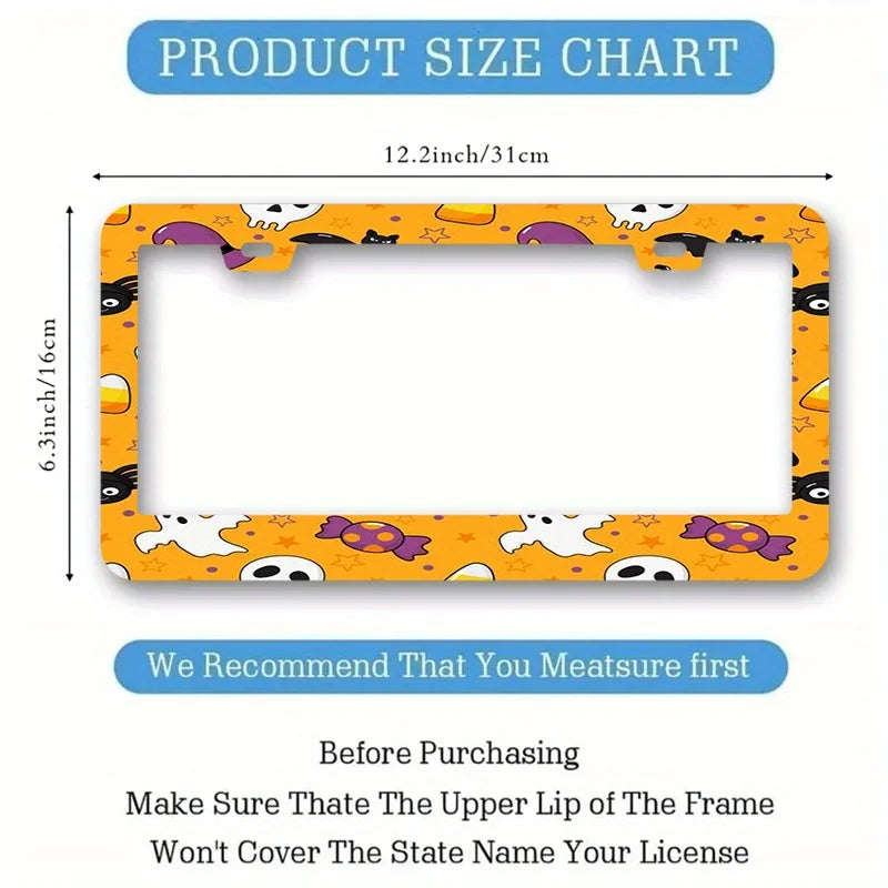 2-Pack Halloween Pumpkin Aluminum License Plate Frames | 12.2x6.3" License Plate Frame HIP