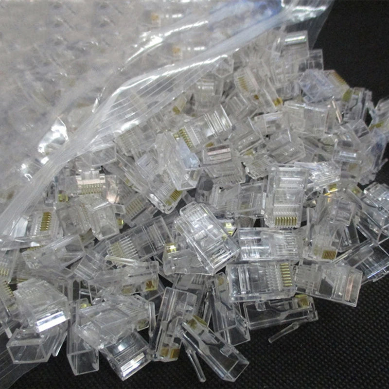 100-Pack RJ45 CAT6 CAT5e Pass-Through Connectors Gold 8P8C Network Crimp Connectors HIP