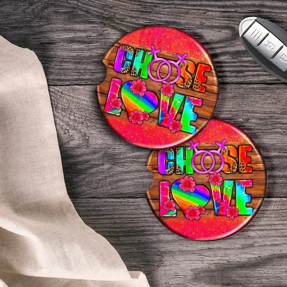 2-Pack Acrylic Car Cup Coasters – Colorful Love Design Car Cup Coasters HIP