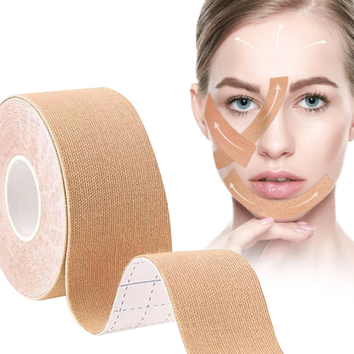 Face Lift Tape, Neck Tape, Facial Tape, Kinesiology Tape for Face Forehead Frown Eye Smile Line Mouth Lip Customer Cut 5cm Wide HIP