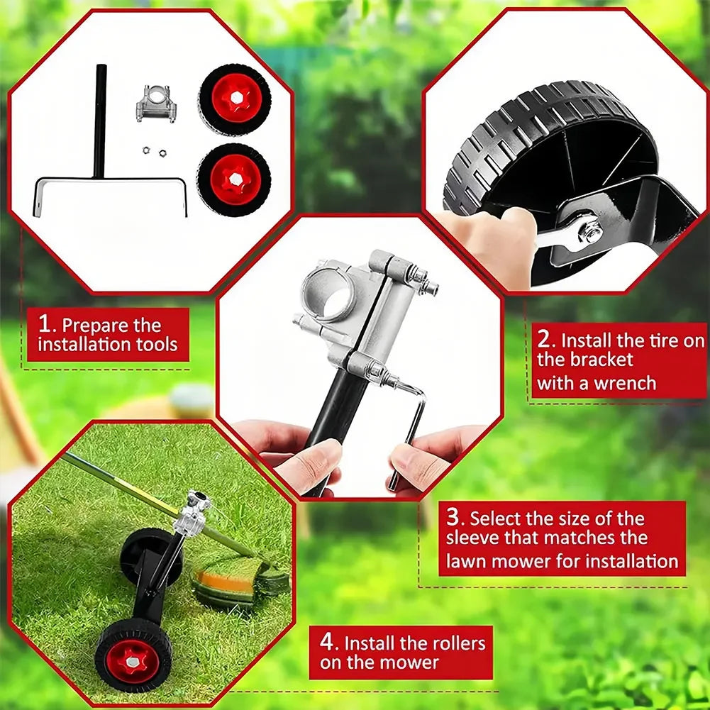 Lawn Mower Upgrade Support Wheel Kit Fits 26/28mm Tube Easy Lawn Care Auxiliary Wheel for Grass Cutter Garden Tool Accessory HIP