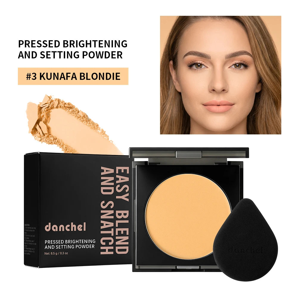 Matte Full Coverage Pressed Powder Foundation With Puff Applicator Waterproof 24H Fresh Wear Weightless Oil Control Cosmetics HIP 3Kunafa Blondie