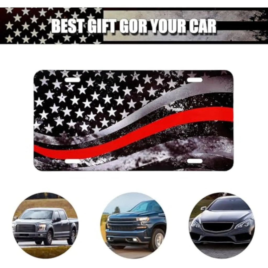 Thin Red Line Flag License Plate – Distressed Aluminum Vanity Tag Metal Vanity Plate HIP