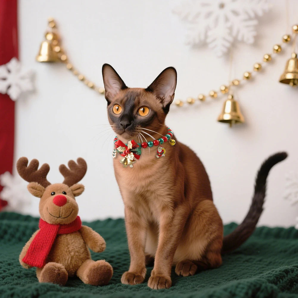 Christmas Lucky Charm Vibrant Color Cat Jewelry Costume Multicolor Cat Bell Collar Kitten Collar Festive Holiday Pet Accessory HIP