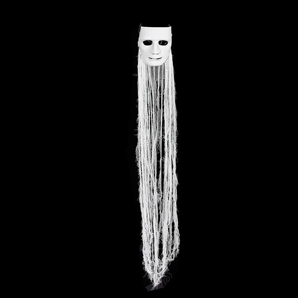 Paintable DIY Face Glowing Ghost Mask 105cm Hanging Long Hair Halloween Prop Yard Indoor Outdoor Haunted House Decor HIP White