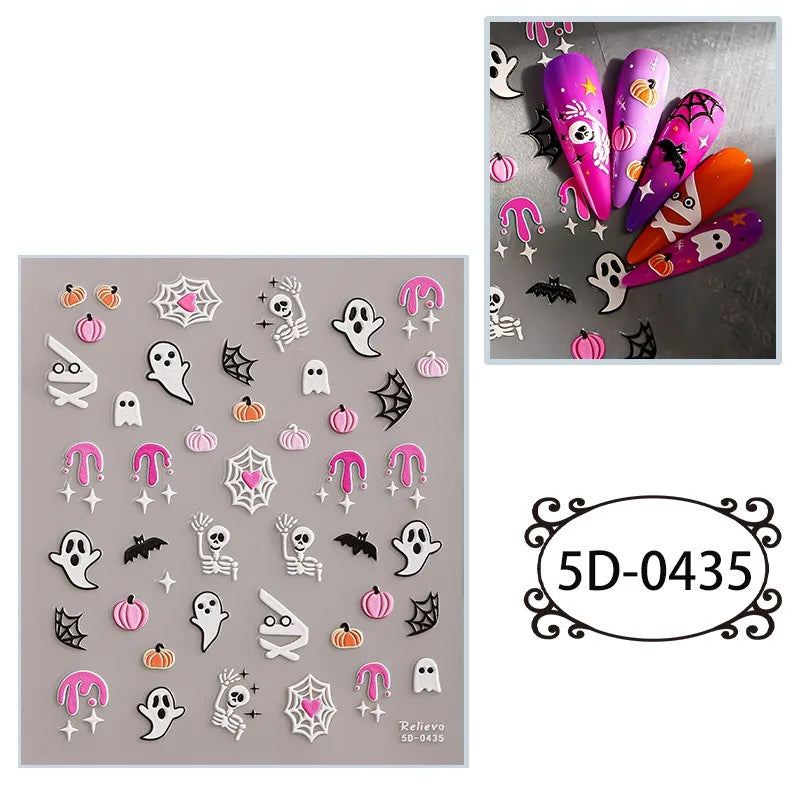 5D Embossed Nail Art Stickers Waterproof Halloween Christmas Handset Decals DIY Manicure Graffiti Decoration Nails Art Ornament HIP 35