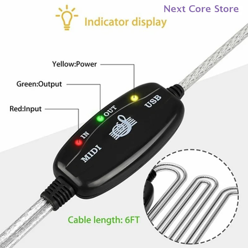 USB to MIDI Cable Converter – 16 Channel IN/OUT Keyboard MIDI USB Adapter HIP