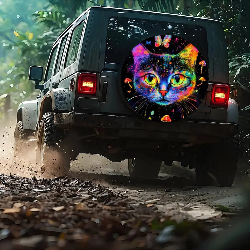 Rainbow Cat Spare Tire Cover – Colorful Wheel Protector Spare Tire Cover HIP