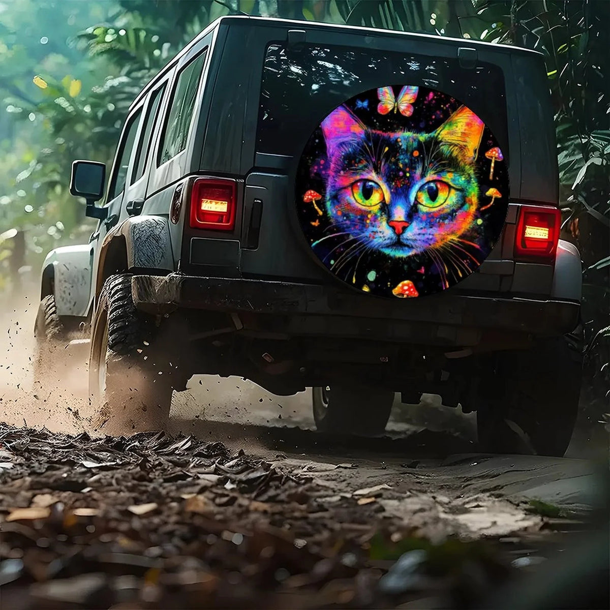 Rainbow Cat Spare Tire Cover – Colorful Wheel Protector Spare Tire Cover HIP