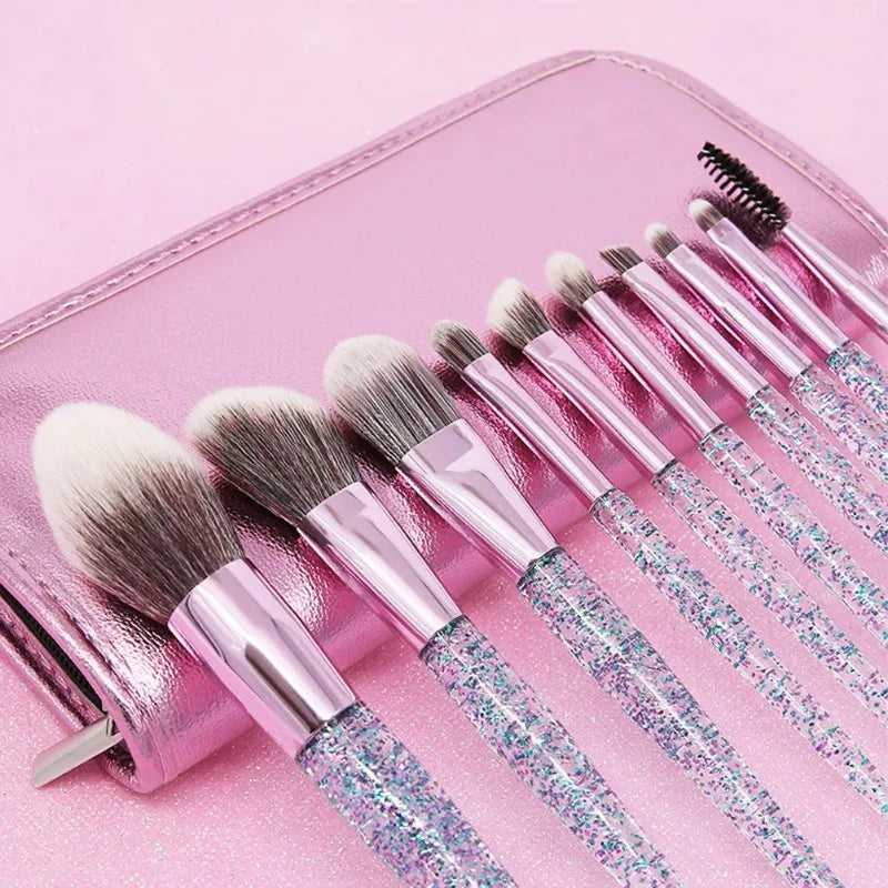 10-Piece Crystal Handle Makeup Brush Set – Face & Eye Kit Makeup Brush Set HIP