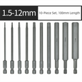 S2 Steel Hex Allen Screwdriver Bits 1.5–12mm | 1/4" Drive, 100mm Hex Screwdriver Bit Set HIP 10PCS