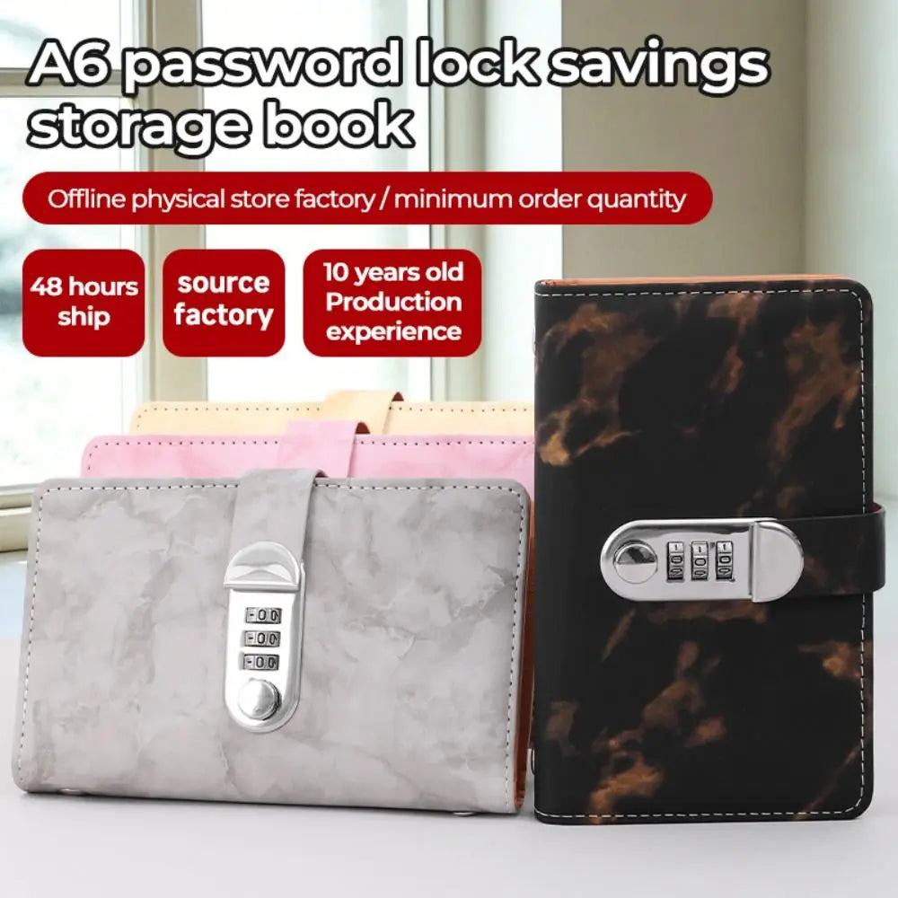 Marble PU Savings Binder – 100 Pockets & Password Lock A6 Cash Savings Binder HIP