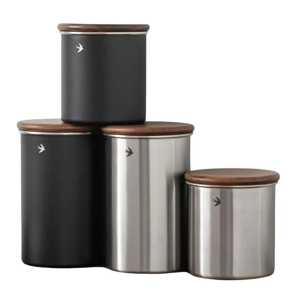 Stainless Steel Matcha Jar Wood Lid – 380ml & 560ml Canister Kitchen Storage Jar HIP