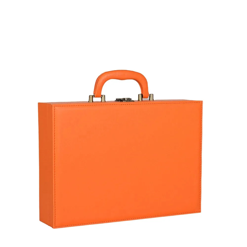 PU Leather Handheld Briefcase – Multifunctional Storage Box Leather Storage Briefcase HIP Orange