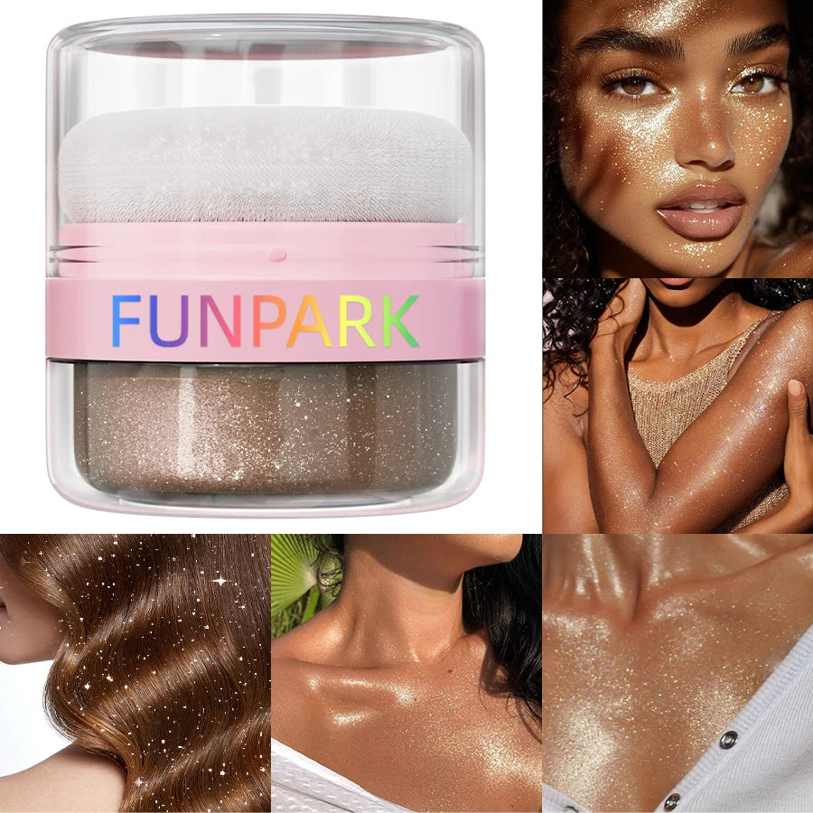 1PC Highlighter Powder Brightens the Face,with Puff of Highlight and Shadow on the Face or Body White Silver Korean Makeup Gits HIP