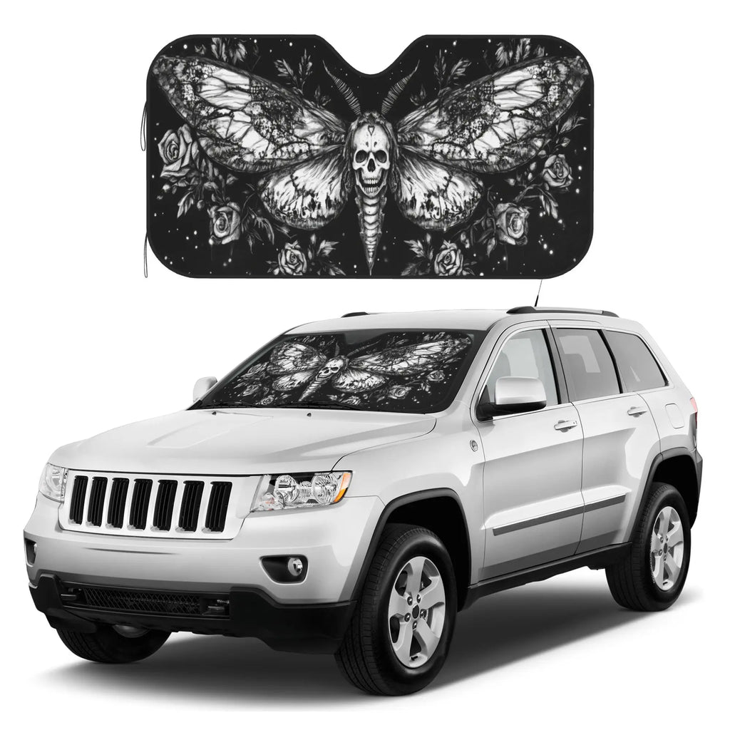 Foldable Car Sunshade – Moth Skull & Celestial Rose Print Car Windshield Sunshade HIP