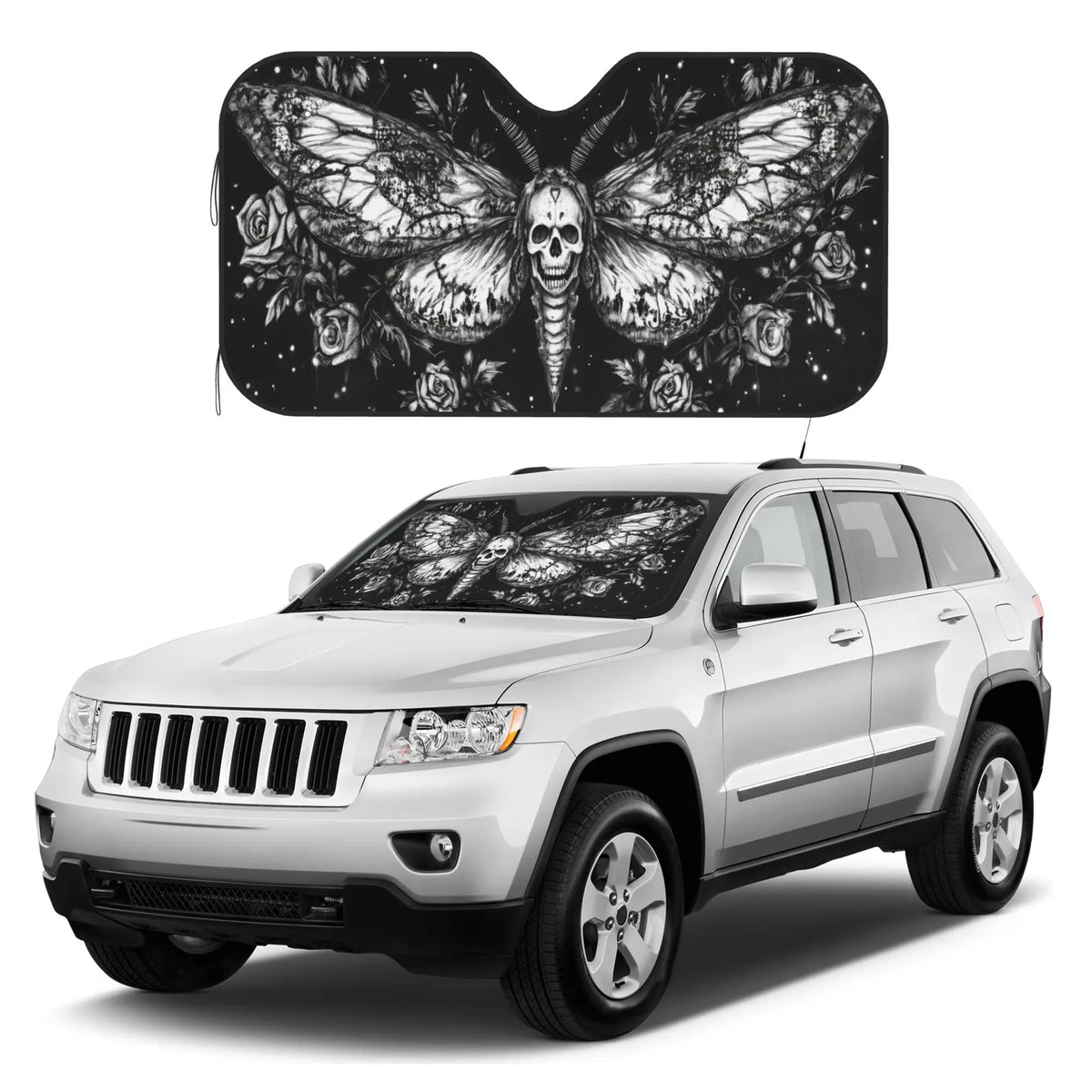 Foldable Car Sunshade – Moth Skull & Celestial Rose Print Car Windshield Sunshade HIP