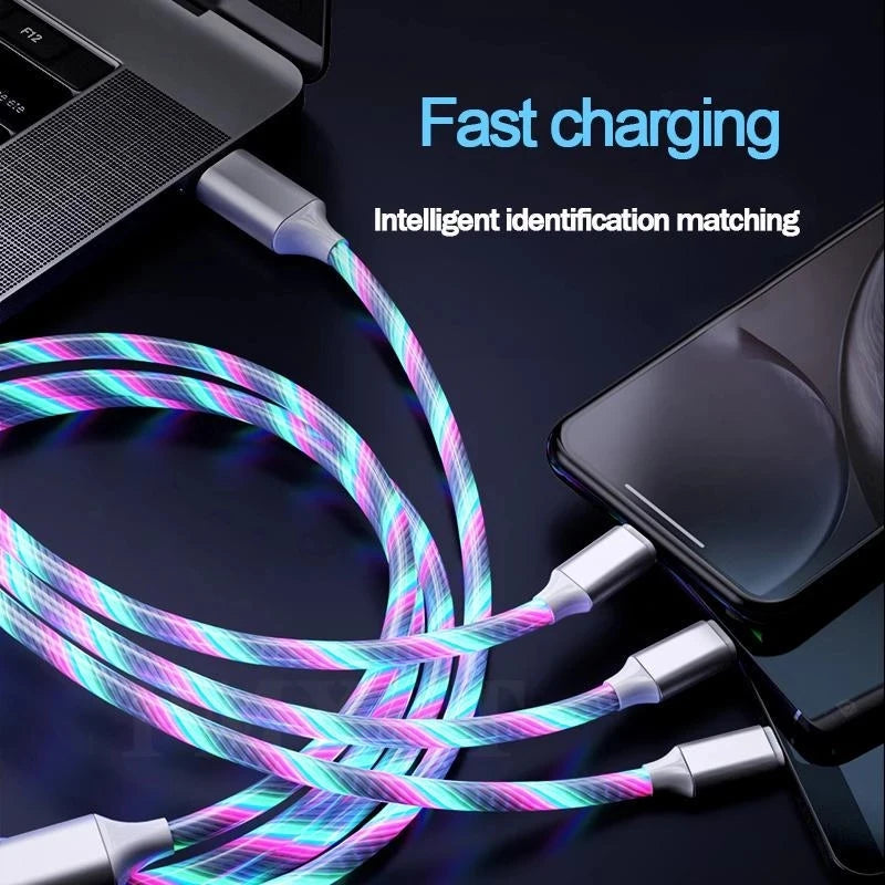 3-in-1 LED Glowing Charging Cable – USB-C Micro USB Lightning LED Charging Cable HIP