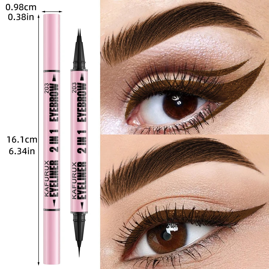 2 in 1 Waterproof 4 Colors Ultra Double-ended Eyebrow Pen and Eyeliner Pen Smudge-proof Natural Korean Makeup Gifts Cosemetics HIP