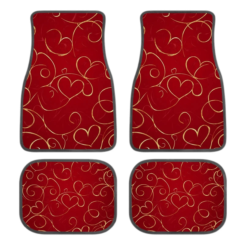 Non-Slip Car Floor Mats Set of 4 – Golden Hearts Design Car Floor Mats HIP black One Size