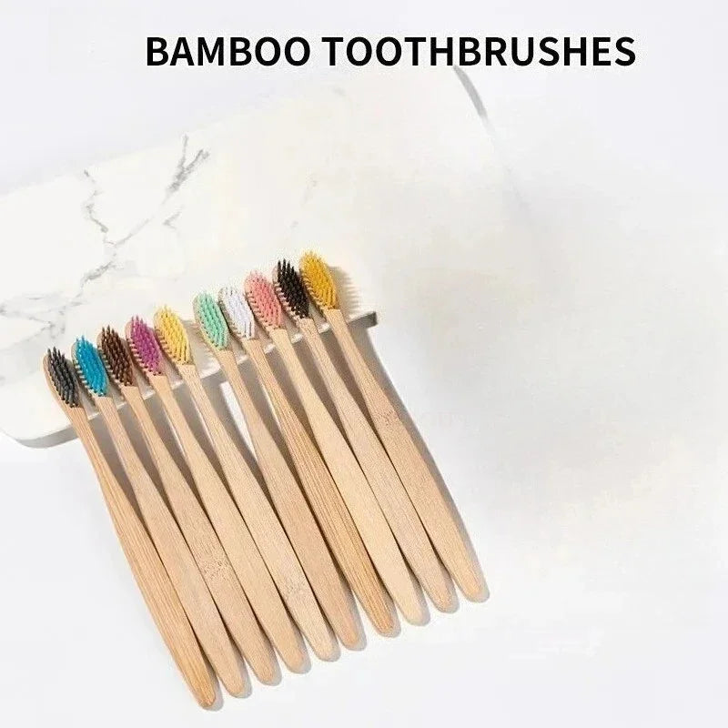 10-Pack Bamboo Toothbrushes BPA Free Charcoal Soft Bristle Bamboo Toothbrush Set HIP C673-10pcs