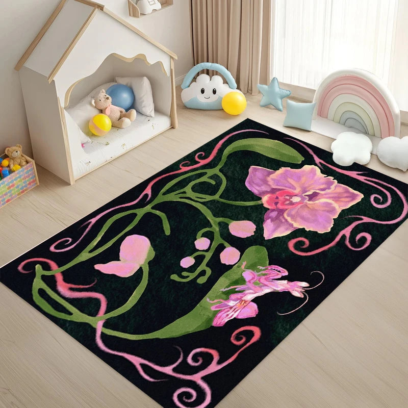 Botanical Floral Non-Slip Rug – Orchid Mantis Nature Art Print Decorative Area Rug HIP 1 40X60-Felt