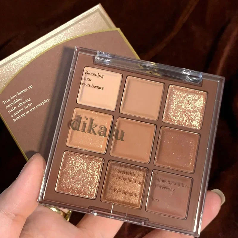 9 Colors Nude Matte Palette Shimmer and Shine Eyeshadow Palette Matte Glitter Eyeshadow Palette Shiny Eye Shadow Eye Pigments HIP 06 Caramel Coulee