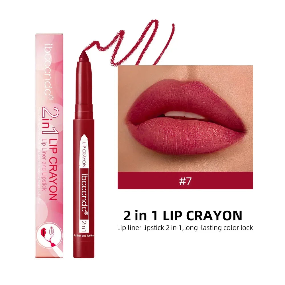 2-in-1 Lip Liner Waterproof Long Lasting Matte Lipstick Pencil Nude Pink Lips Outline Makeup Crayon Stick Lip Tint Line Cosmetic HIP 07