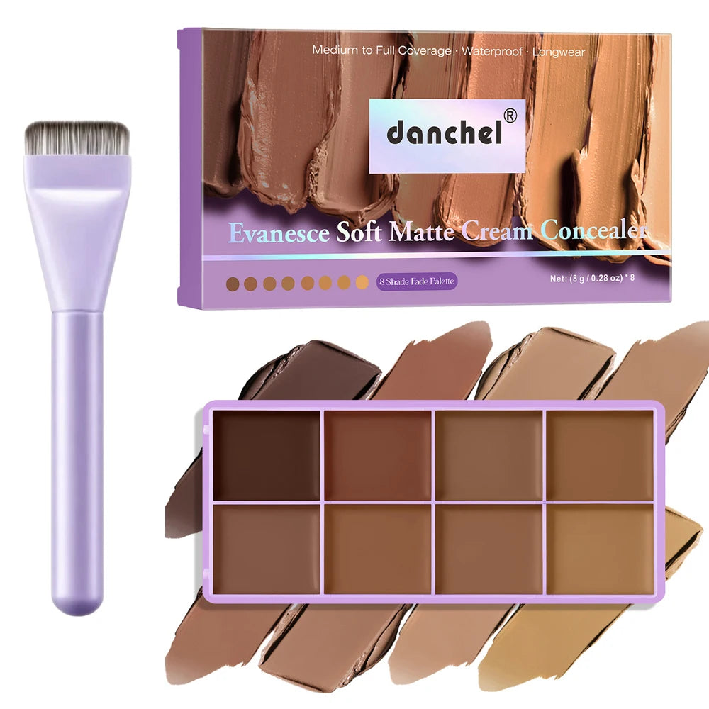Full Coverage Concealer Palette 8 Colors Soft Matte Cream Concealer With Cosmetic Brush Waterproof Oil Control Long Lasting Cove HIP tan and brush
