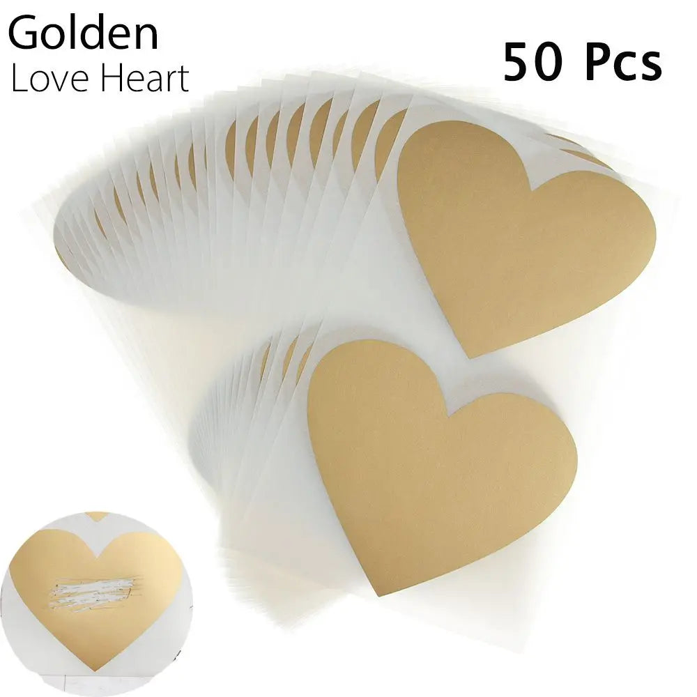 50-Pc Gold Scratch Card Stickers – Heart & Star Shapes Scratch Card Stickers HIP Golden Love Heart