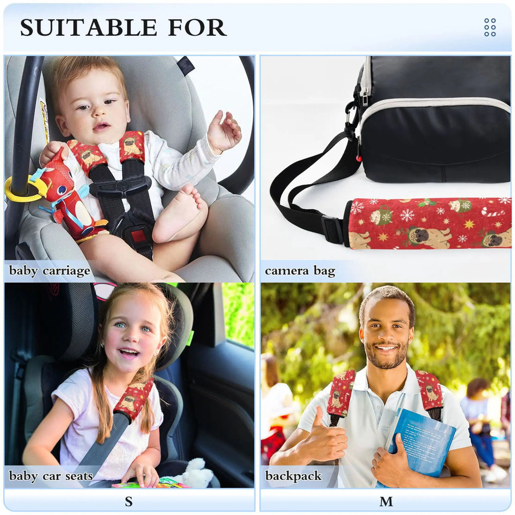 2-Pack Flannel Seat Belt Covers – Christmas Pug Pattern Seat Belt Cover HIP