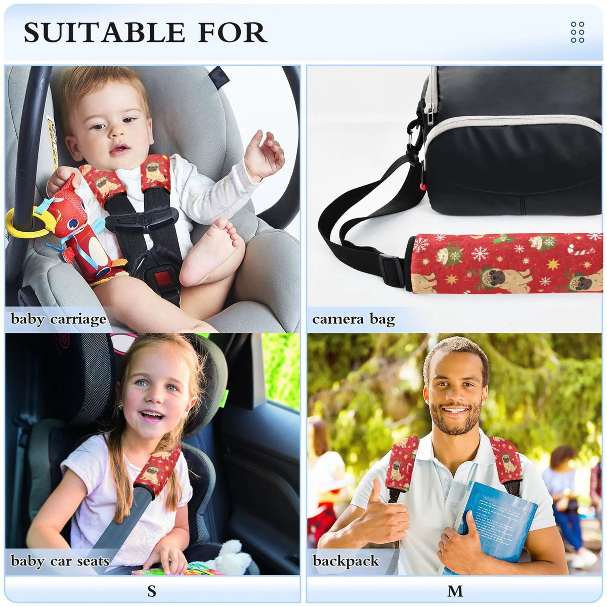 2-Pack Flannel Seat Belt Covers – Christmas Pug Pattern Seat Belt Cover HIP