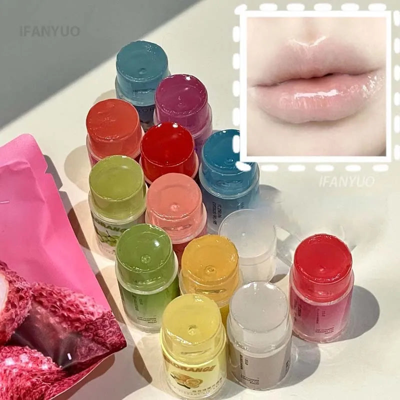 12 Flavors Fruit Flower Moisturizing Hydrating Base Lip Balm Fade Fine Lines Mini Lip Care Daily Care Balm for Women and Men HIP