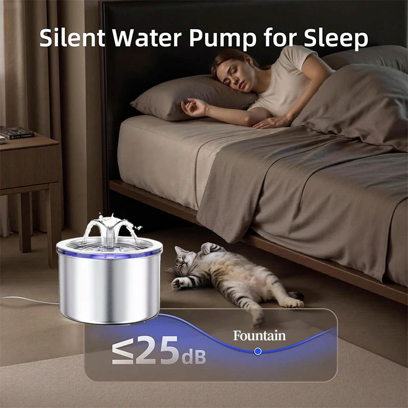 Stainless Steel Cat Water Fountain,2.2L/74oz Intelligent Pet Fountain Dog Water Dispenser for Cats Dogs Automatic Dog Drinking HIP
