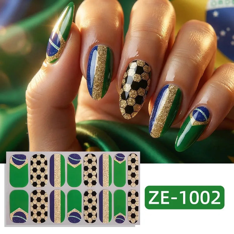 National flag Theme Nail Stickers Self-Adhesive Soccer Nation Decals for Ball Fans DIY Nail Art Decorations Accessorey Eco-frien HIP ZE-1002