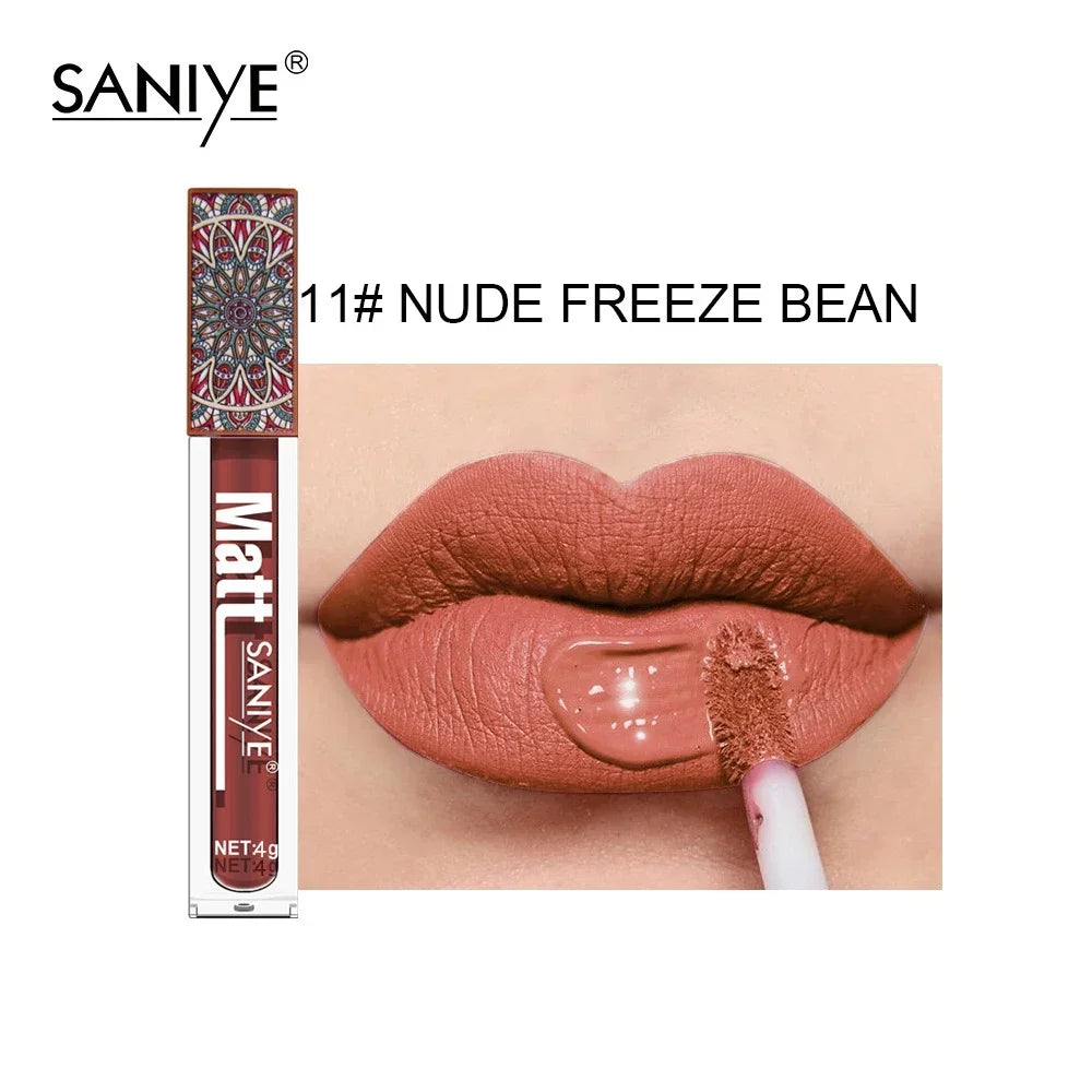SANIYE Brand Makeup Nude Lip Gloss Waterproof Liquid Matte Lipstick Long Lasting 4g Quick Dry Red Lip Gloss Cosmetics HIP 11