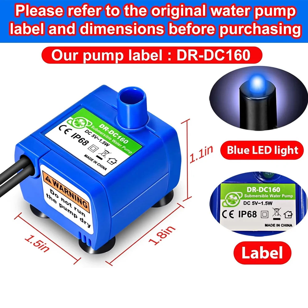 Cat Fountain Water Pump LED Light Pet Water Fountain Motor Replacement for Cat Flowers Drinking Bowl Dispenser Pet Accessories HIP