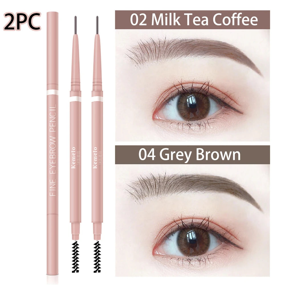 Waterproof Double-Ended Eyebrow Pencil With Brush 1.5mm Ultra Fine Eye Brow Pencil Combined Sweat-proof Lasting Eye Makeup HIP 02 Add 04