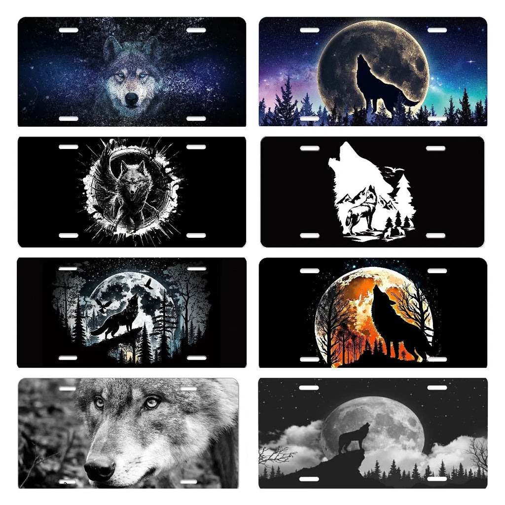 Wolf Moon Aluminum License Plate – Rust-Proof 12x6 In Decorative License Plate HIP