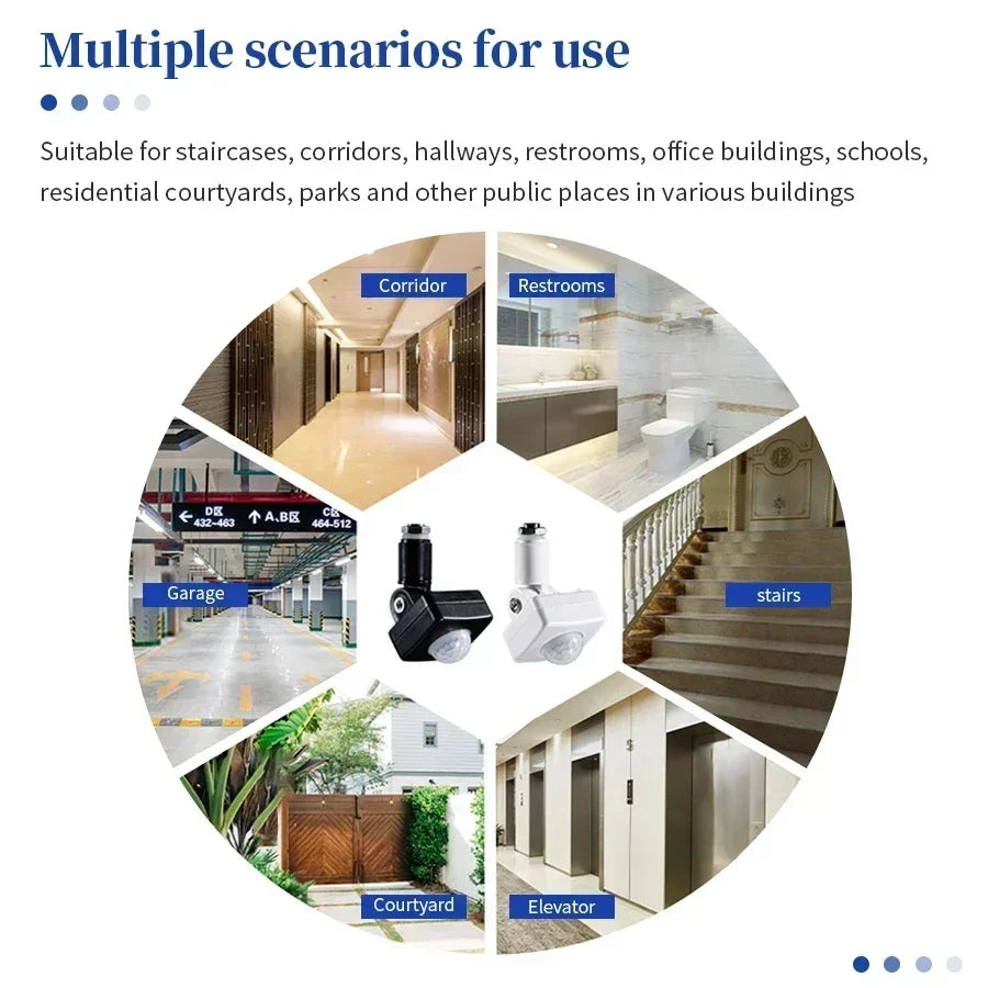 LED Motion Sensor Automatic PIR Infrared Detector Adjustable Delay Time Light Switch Rotating For Stairs Corridor AC 220V 110V HIP
