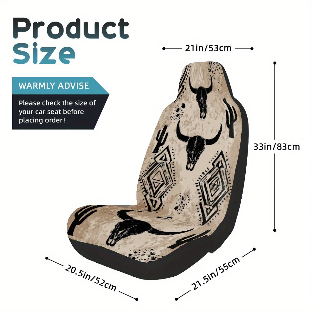 Western Cactus Longhorn Skull Car Seat Covers – Set of 2 Car Seat Covers HIP