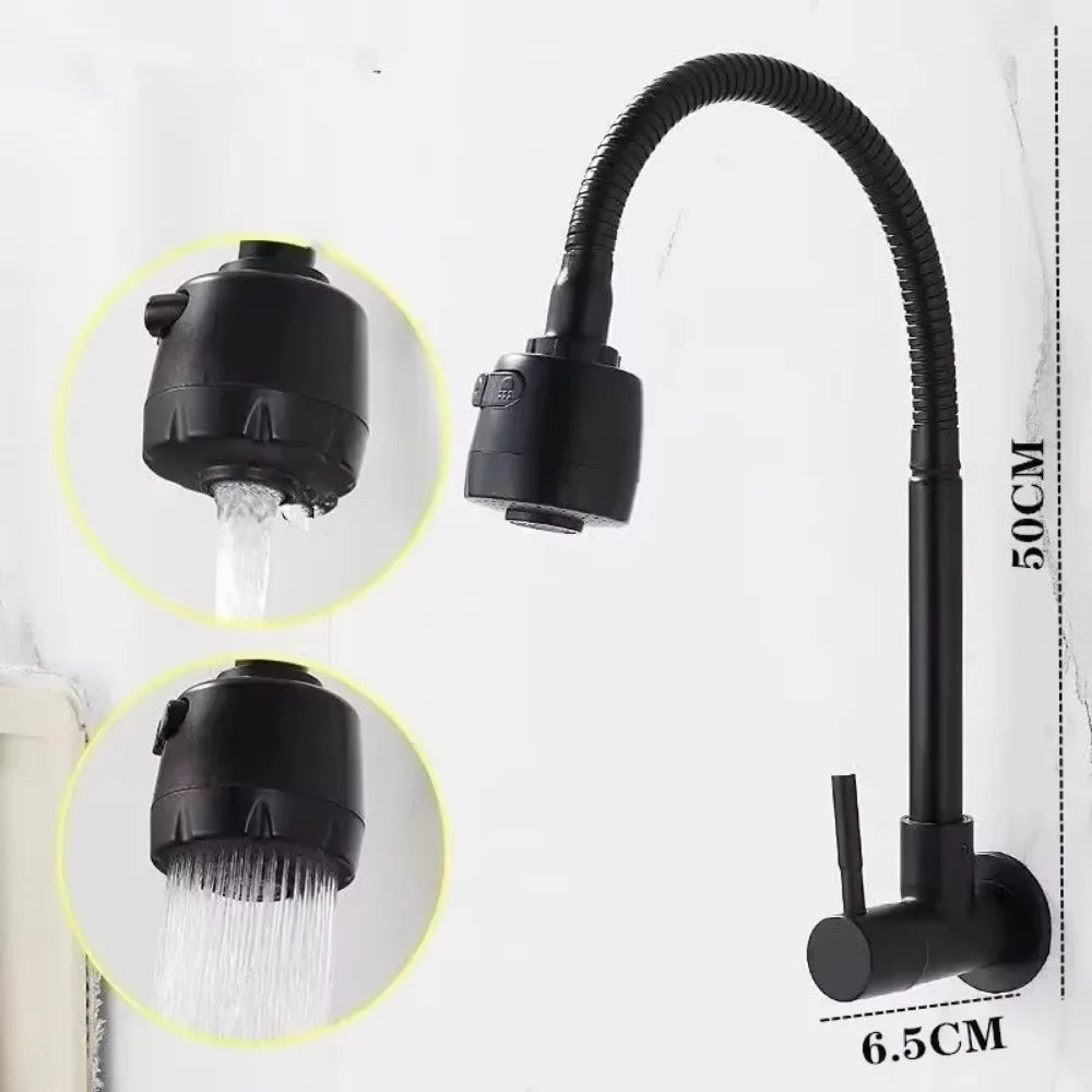 Black Wall-Mounted Single Cold Water Tap – Kitchen & Bath Wall-Mounted Faucet HIP