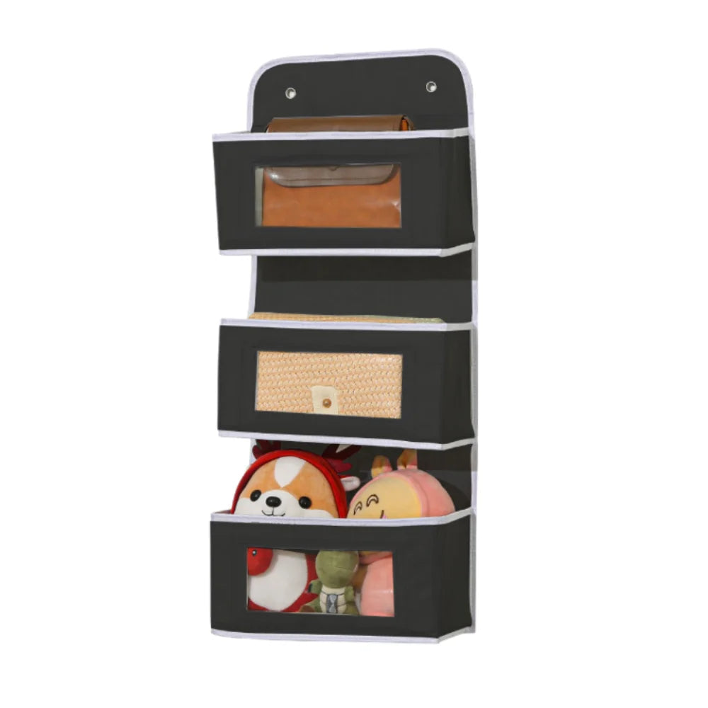 3/4/5-Tier Over-Door Organizer – Clear PVC Hanging Storage Door Storage Organizer HIP Black-3 Tiers